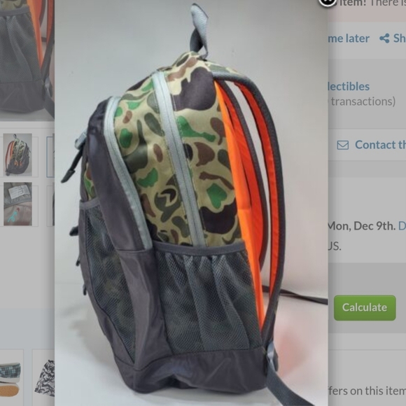 NWT L.L. Bean Explorer Backpack Print III Dark Loden Camo & Orange - Picture 4 of 11